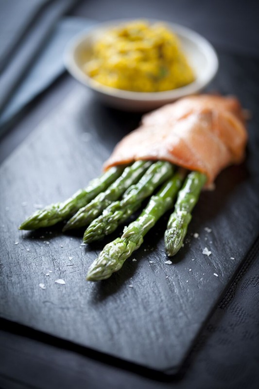 Asparagus Wrapped in Smoked Salmon with Scrambled Egg