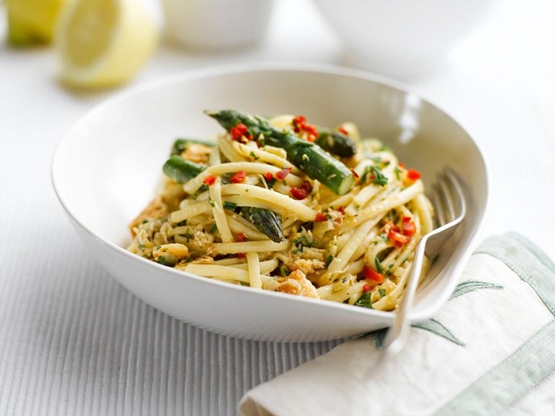 British Asparagus and Crab Linguine, with a Parsley and Lemon Butter Sauce