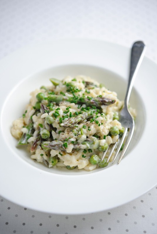 British Asparagus and Pea Risotto with Lemon and Crème Fraiche