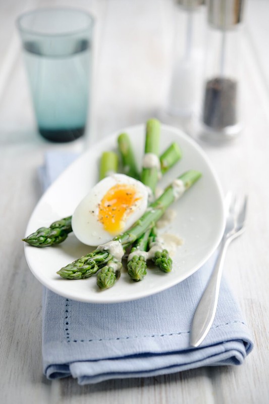 British Asparagus with Soft Egg & Anchovy Dressing
