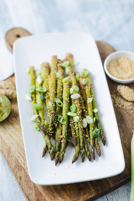 Ginger miso grilled asparagus